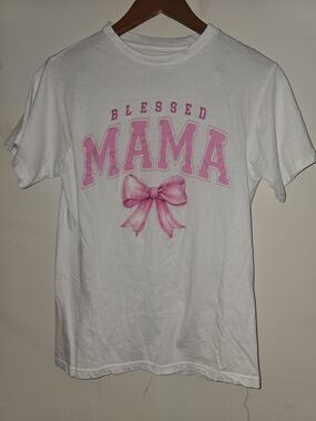 Blessed Mama Pink Graphic Tee - White